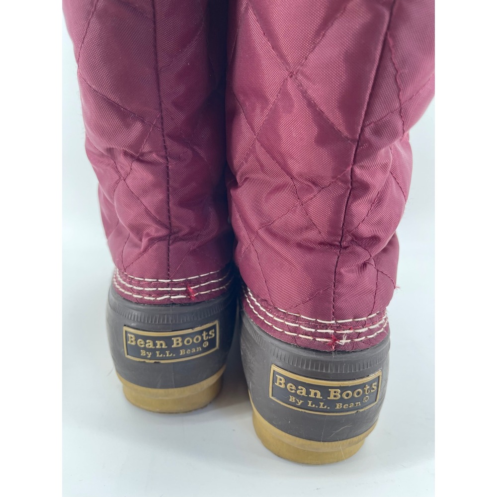 L.L. Bean Quilted Duck Boots Women 9 Burgundy Water Sherpa Lined Tall Maine - Picture 6 of 7
